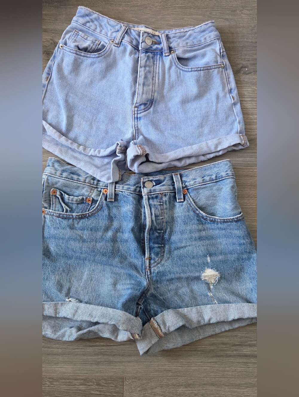 Light Blue Denim Women's Shorts – Classic High-Rise & Rolled Hem